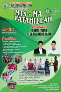 Madrasah merupakan salah satu jenis lembaga pendidikan Islam yang mengajarkan ilmu pengetahuan serta ilmu keislaman   Selain itu Madrasah juga harus mampu merespon tuntutan masa depan guna mengantisapasi perkembangan iptek dan era globalisasi  Albert Einstein mengatakan: “Science without religion is lame and religion without science, is blind”. (Sains tanpa agama adalah lumpuh dan agama tanpa sains adalah buta)”.  Oleh karena itu Paud hingga MA Fatahillah hadir memenuhi kebutuhan masyarakat untuk mengembangkan keduanya (Ilmu Pengetahuan & Agama)  Tunggu apalagi ayo mondok & sekolah di Fatahillah